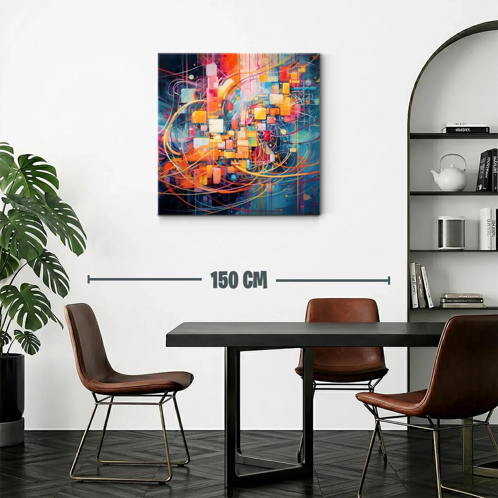 Cuadro abstracto geométrico con vibrantes tonos cálidos y fríos — miniatura 2