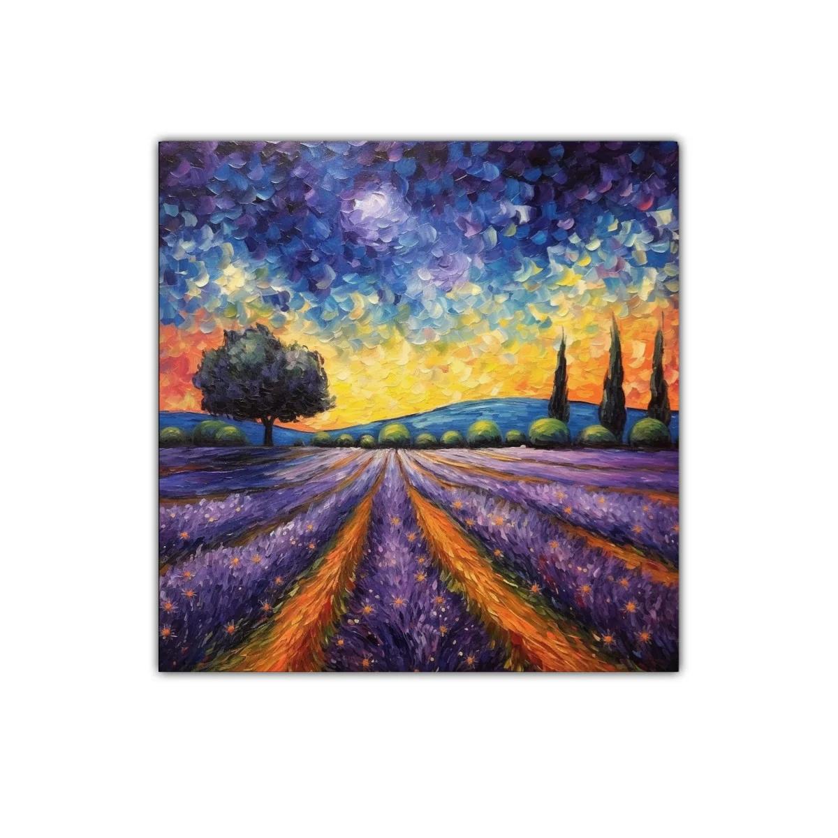 Paisaje de atardecer con campos de lavanda vibrantes — imagen principal