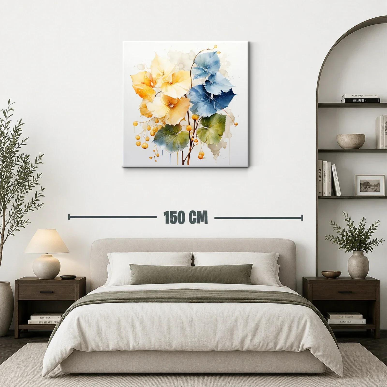 Arte floral con hojas en tonos cálidos y azul profundo — miniatura 3