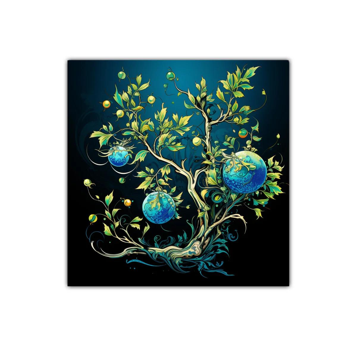 Árbol imaginario con esferas azules y tonos verdes vibrantes — imagen principal