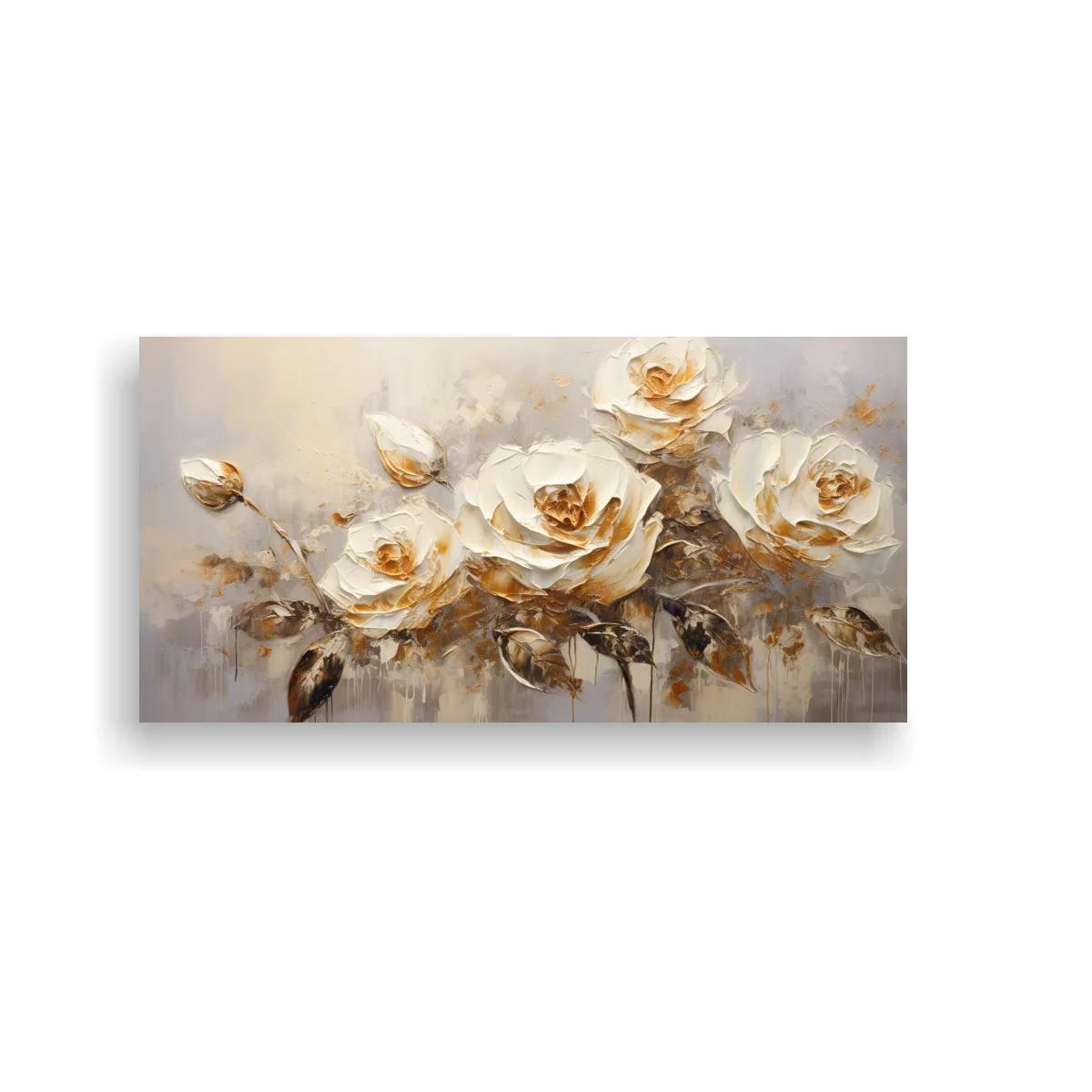 Cuadro rosas blancas con pinceladas texturadas