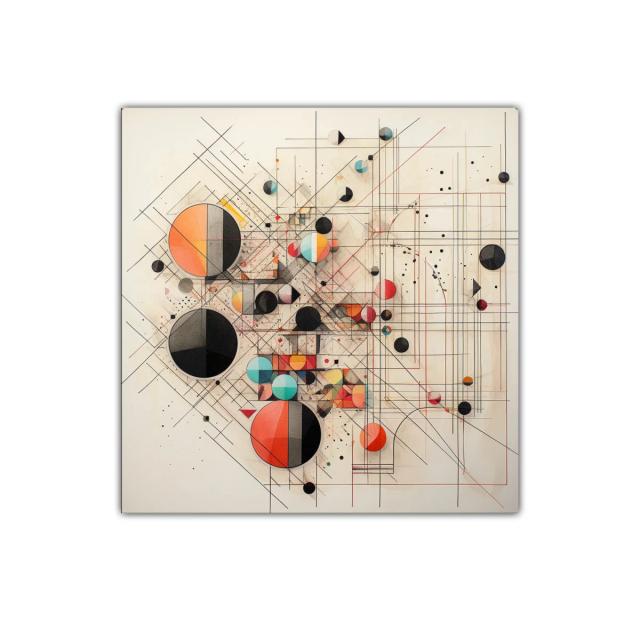 Composición geométrica con círculos y líneas entrelazadas