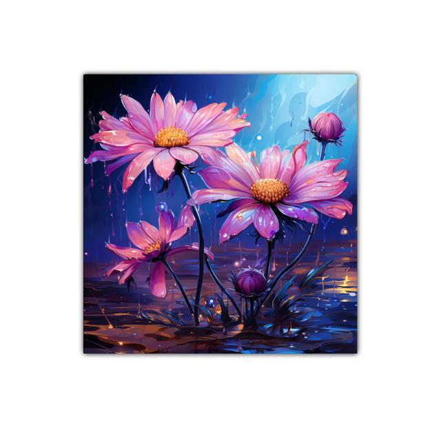 Cuadro decorativo con flores rosas y fondo azul profundo