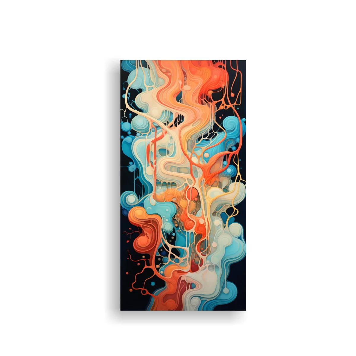 Cuadro de formas fluidas abstractas con orbes y hilos finos