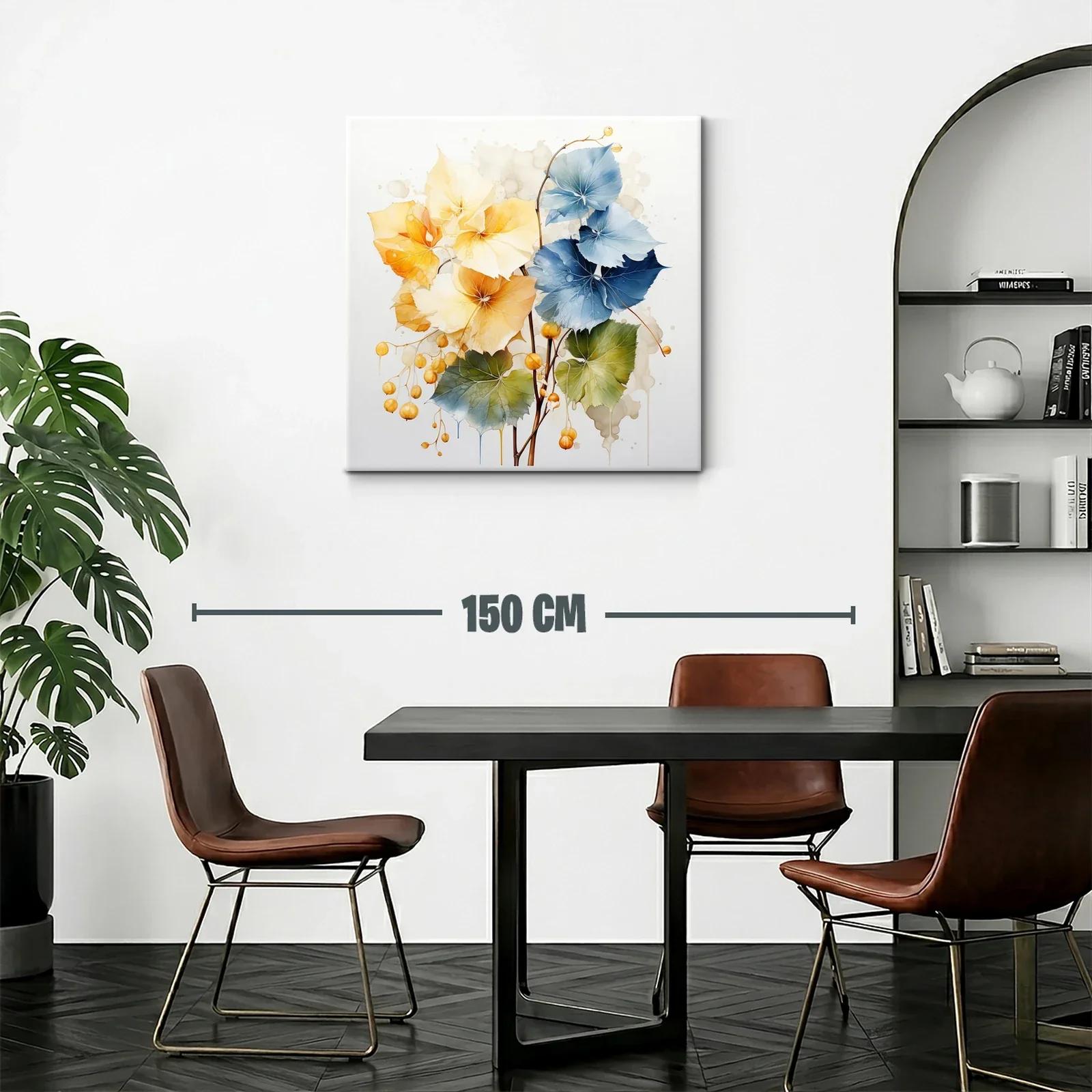 Arte floral con hojas en tonos cálidos y azul profundo — miniatura 2