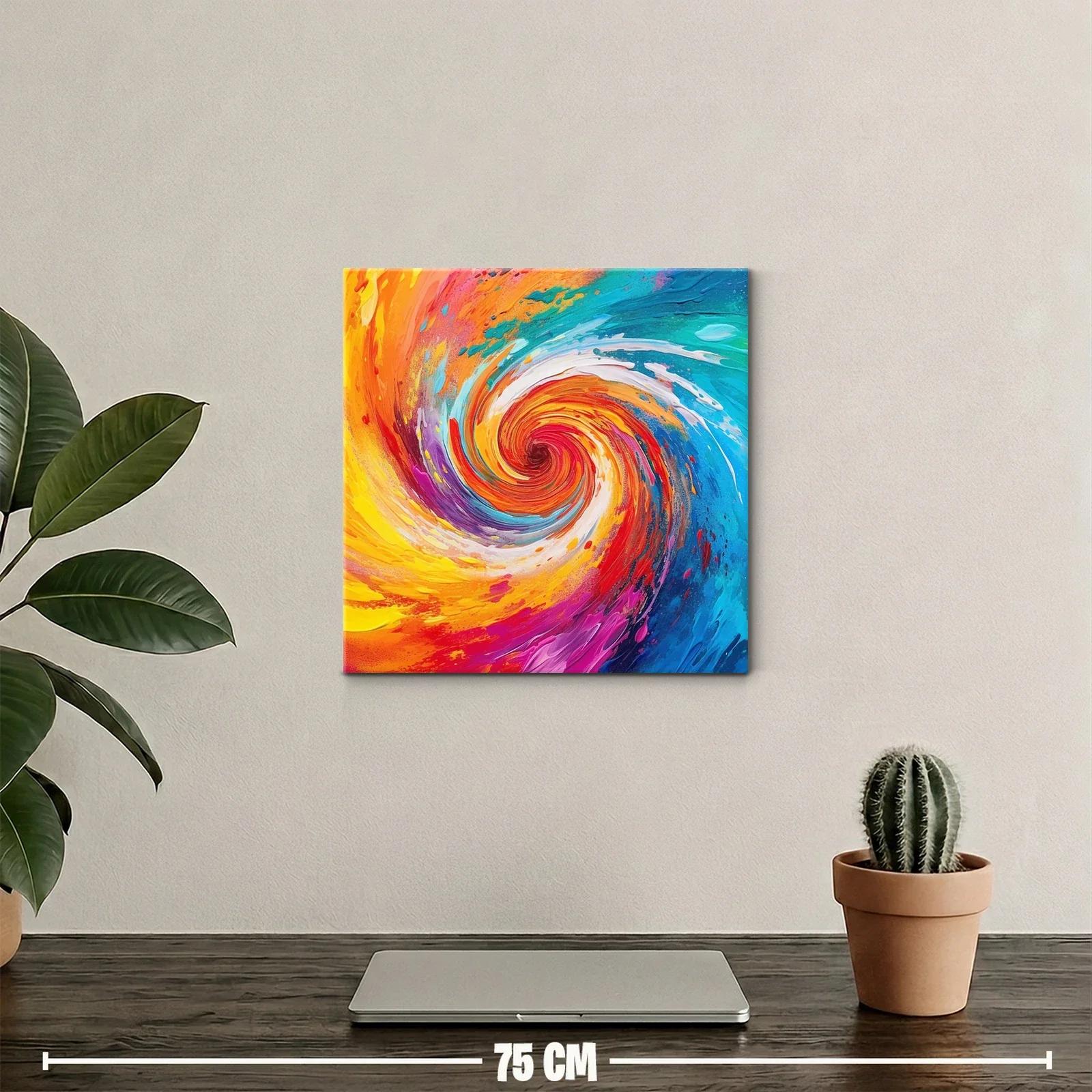 Cuadro abstracto espiral en vibrantes tonos cálidos y fríos — miniatura 2