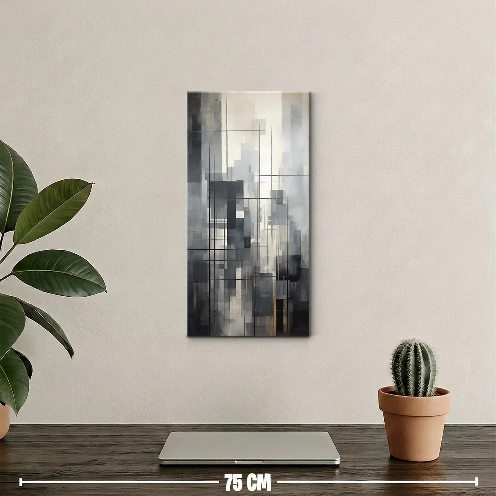 Cuadro abstracción urbana con rectángulos y líneas verticales — miniatura 2