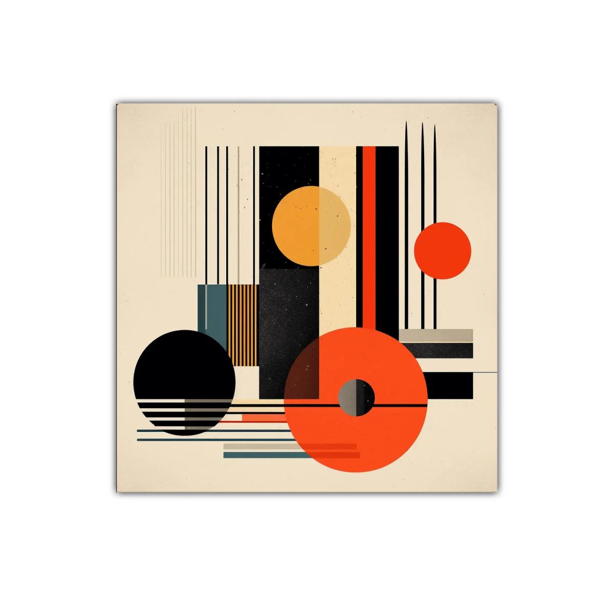 Composición geométrica con círculos y líneas en tonos cálidos