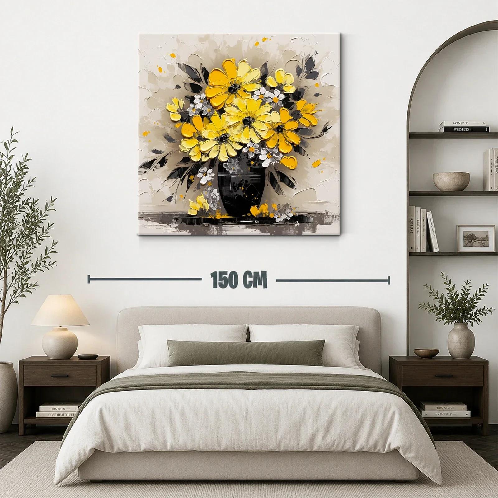 Cuadro con ramo de flores amarillas sobre fondo neutro — miniatura 3
