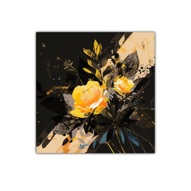 Rosas amarillas sobre fondo oscuro con detalles vibrantes