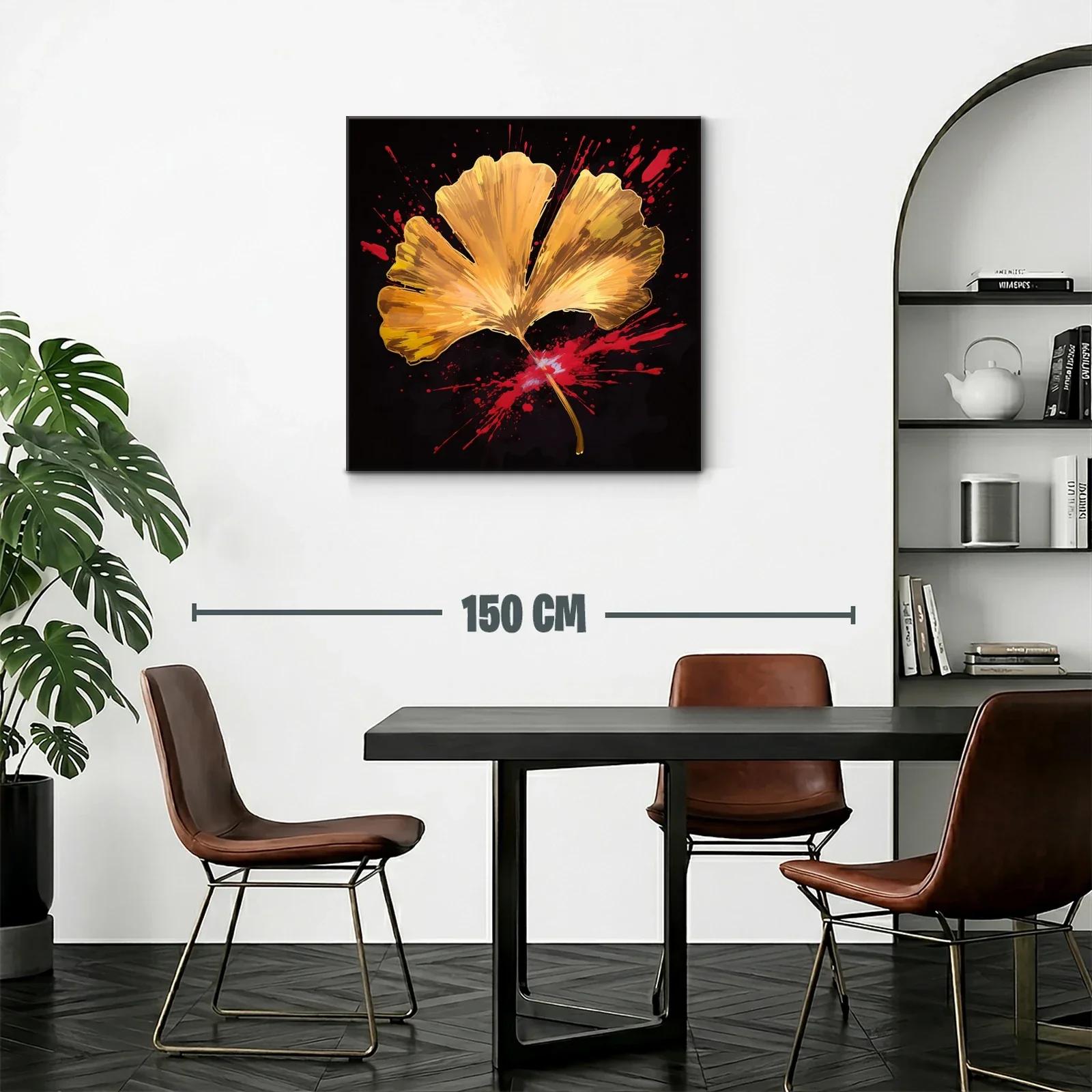Hoja Dorada con Estallido de Rojo sobre Fondo Negro — miniatura 2