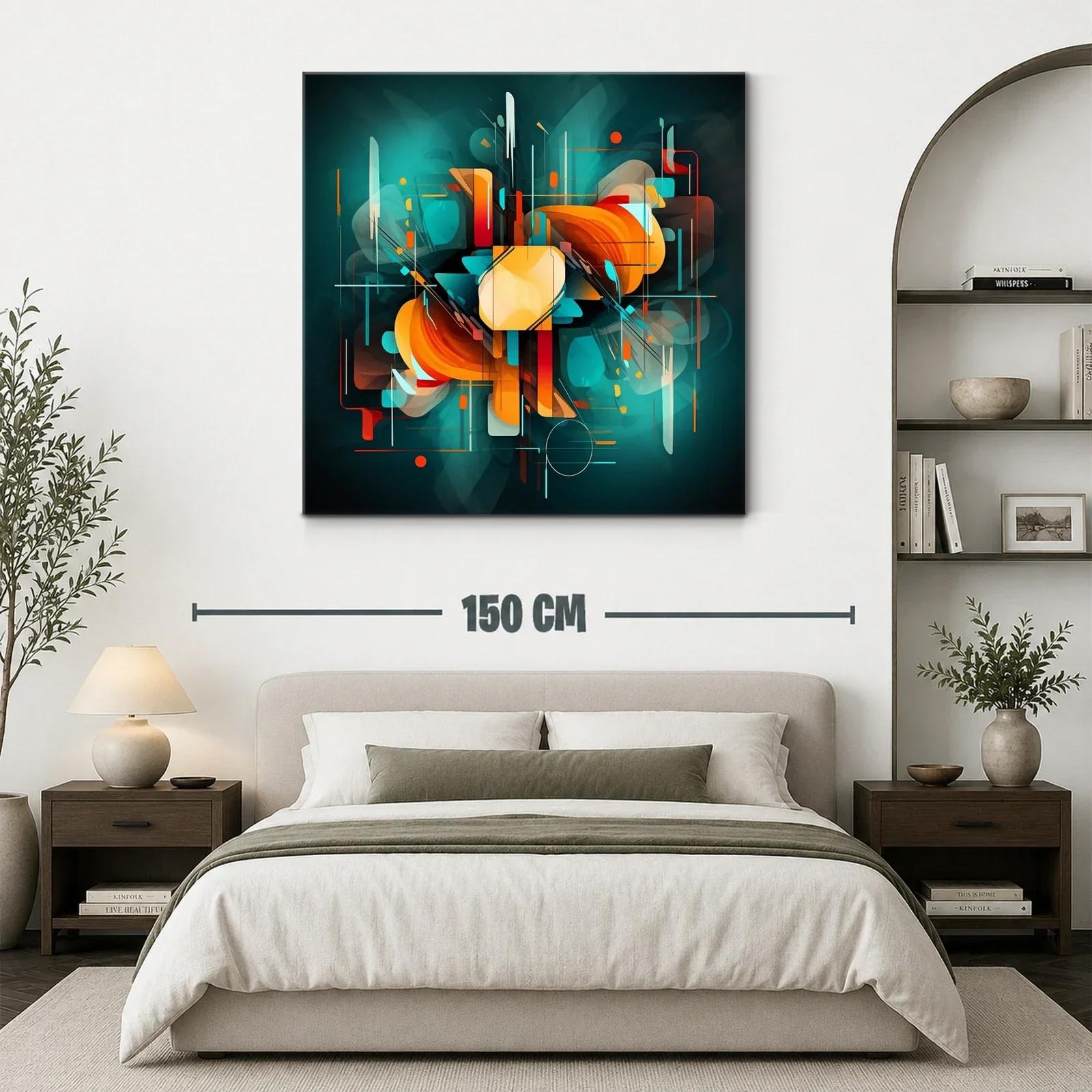 Composición abstracta en tonos turquesa y naranja vibrante — miniatura 3