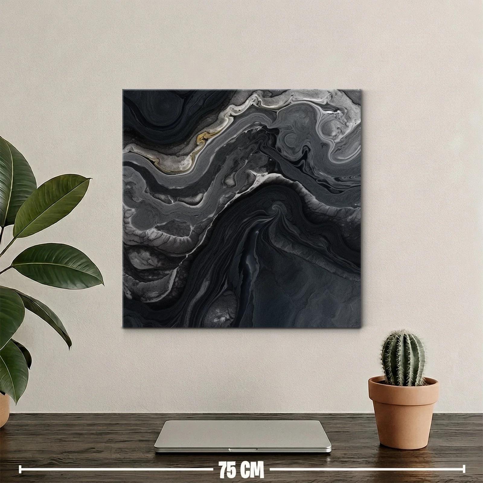 Cuadro Abstracto en Tonos Oscuros y Detalles Dorados — miniatura 2