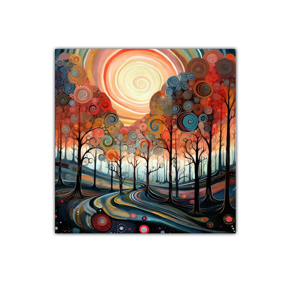 Bosque de remolinos en tonos cálidos y fríos vibrantes — imagen principal