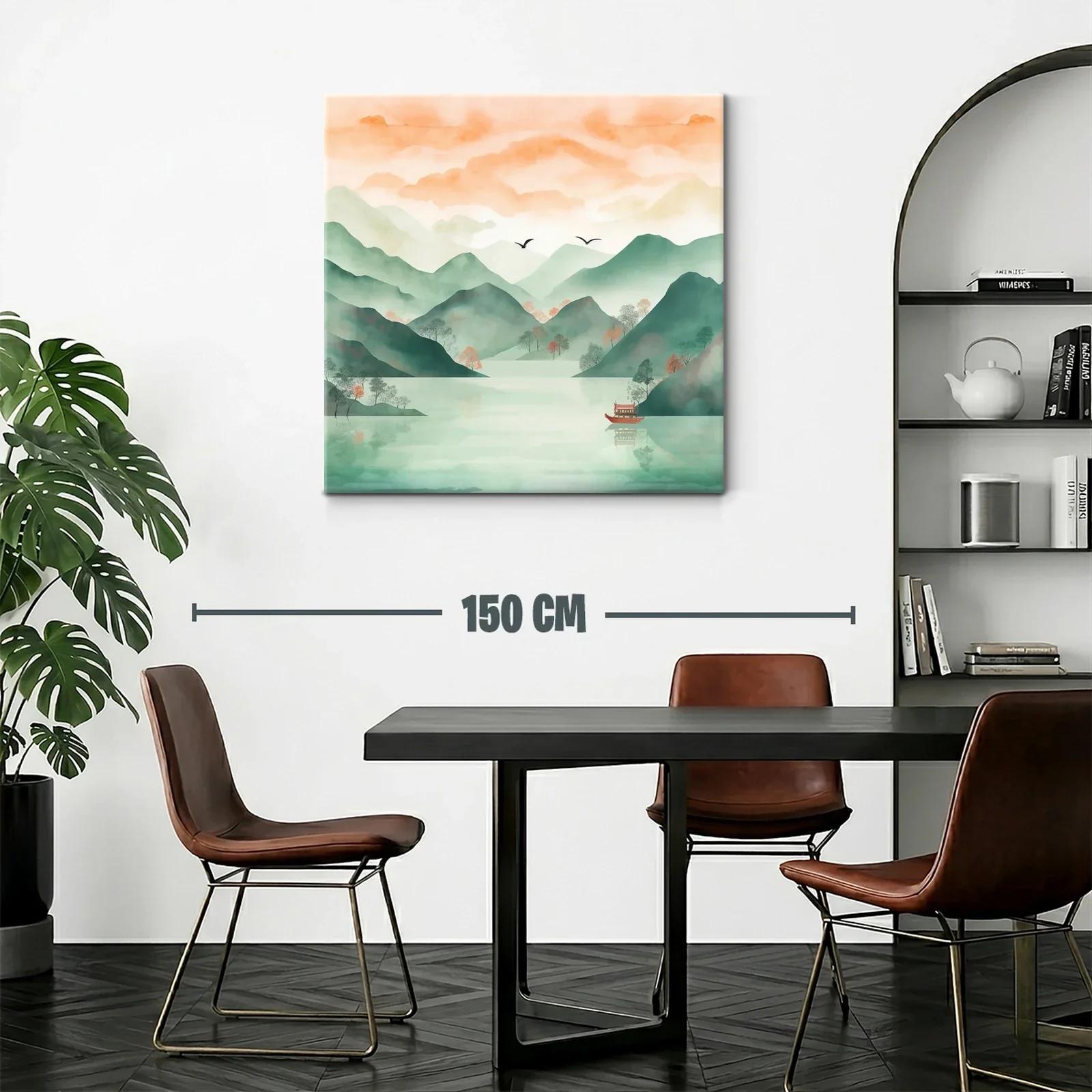 Serena escena de montañas y lago con tonos pastel cálidos — miniatura 2