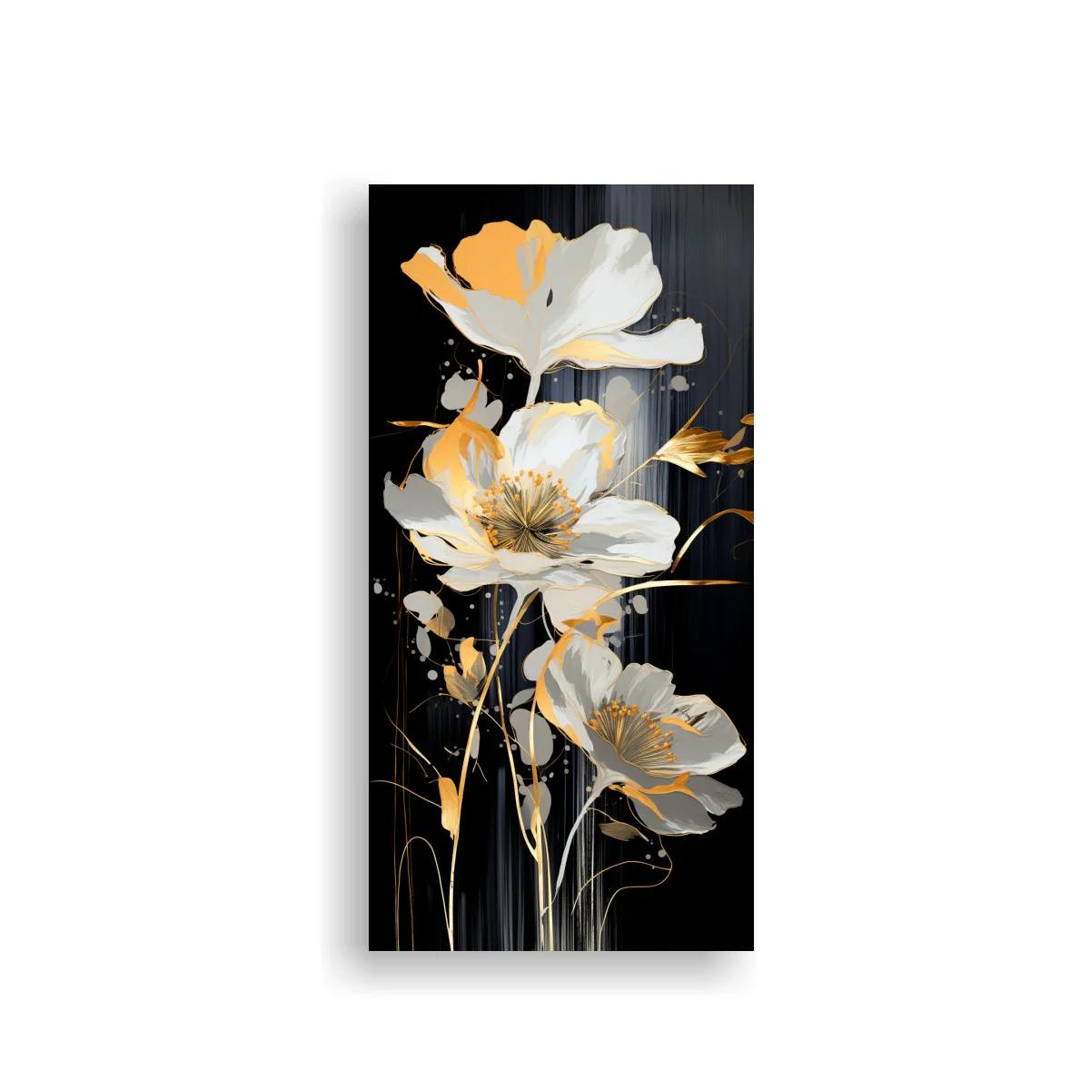Cuadro amapolas blancas con acentos dorados