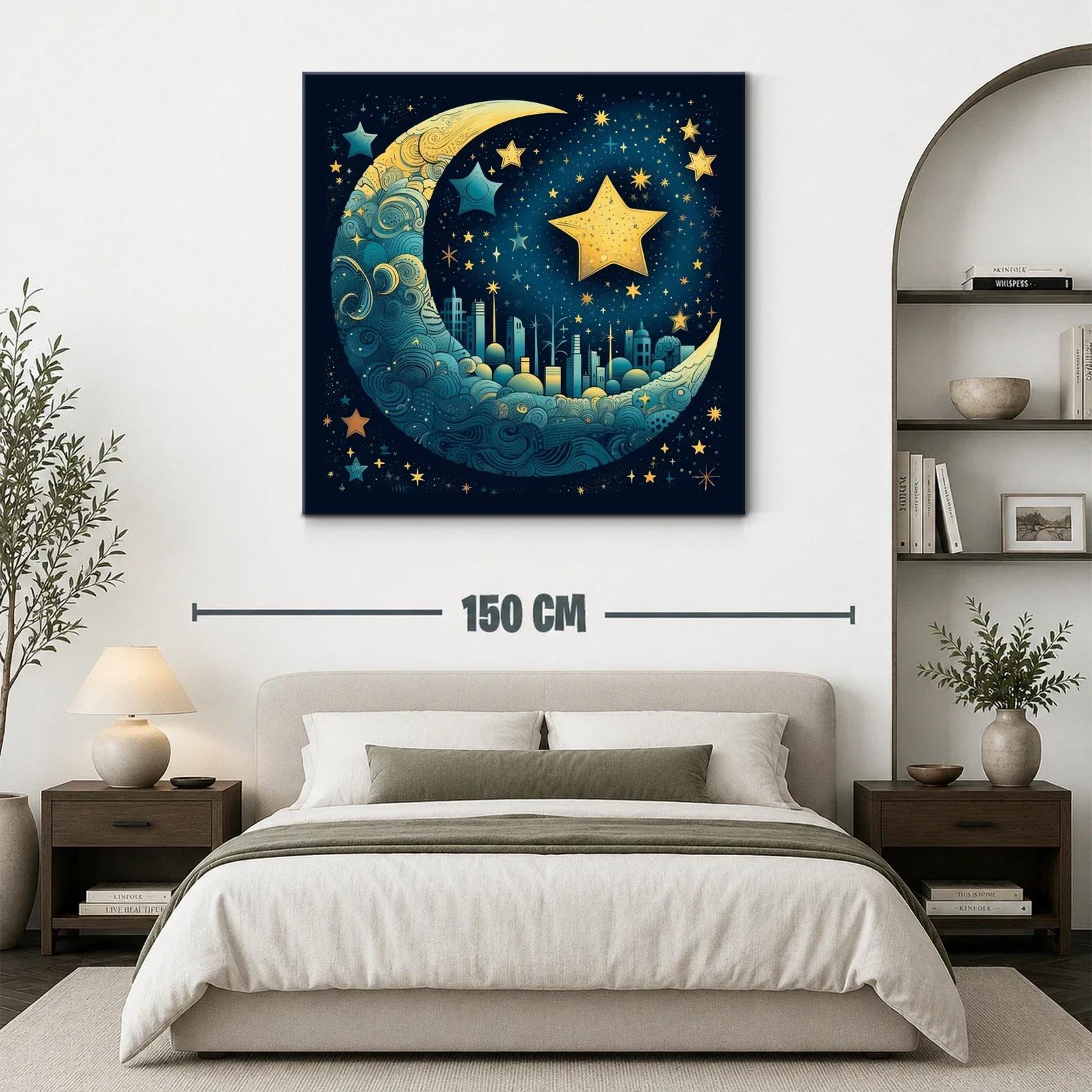 Ciudad mágica en luna azul y estrellas doradas — miniatura 3
