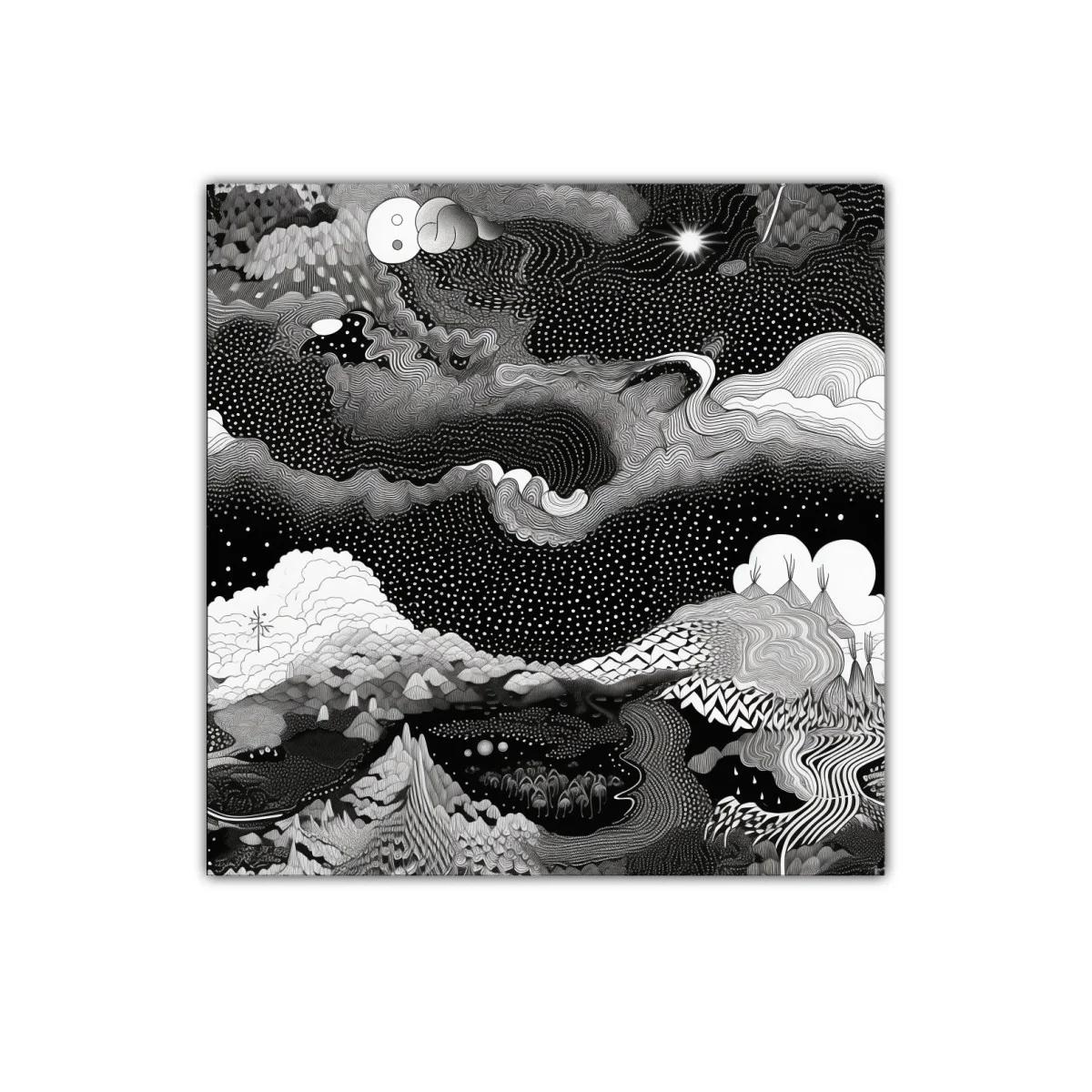 Paisaje cósmico abstracto en blanco y negro impactante