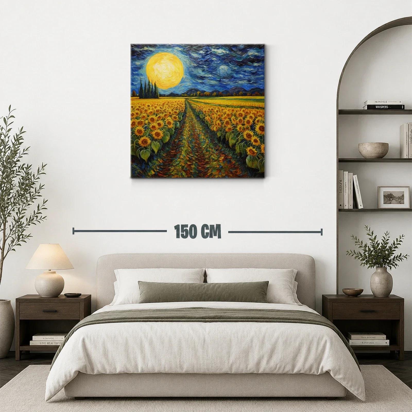 Campo de girasoles bajo una luna llena brillante — miniatura 3