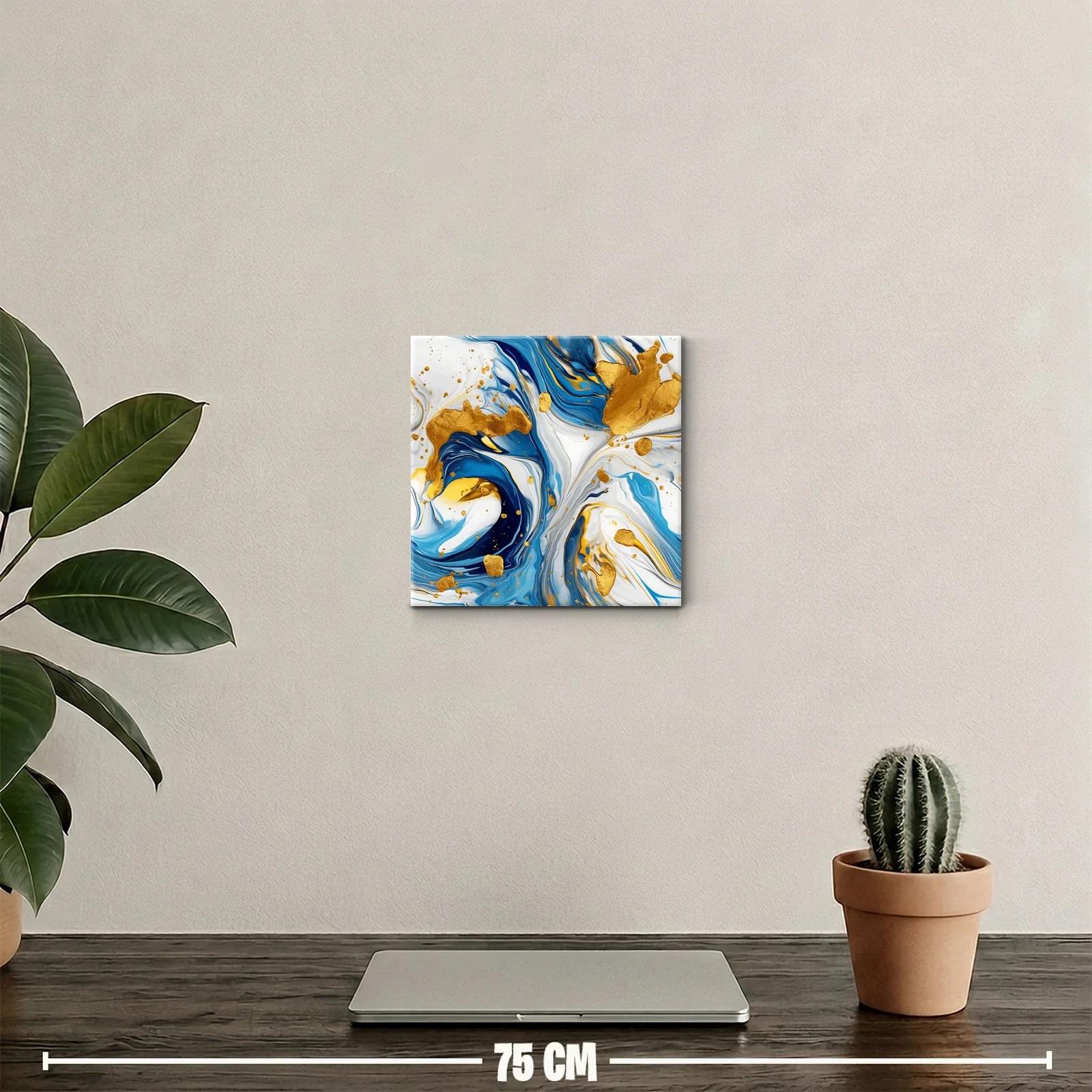 Cuadro abstracto con tonos azules y detalles dorados vibrantes — miniatura 2