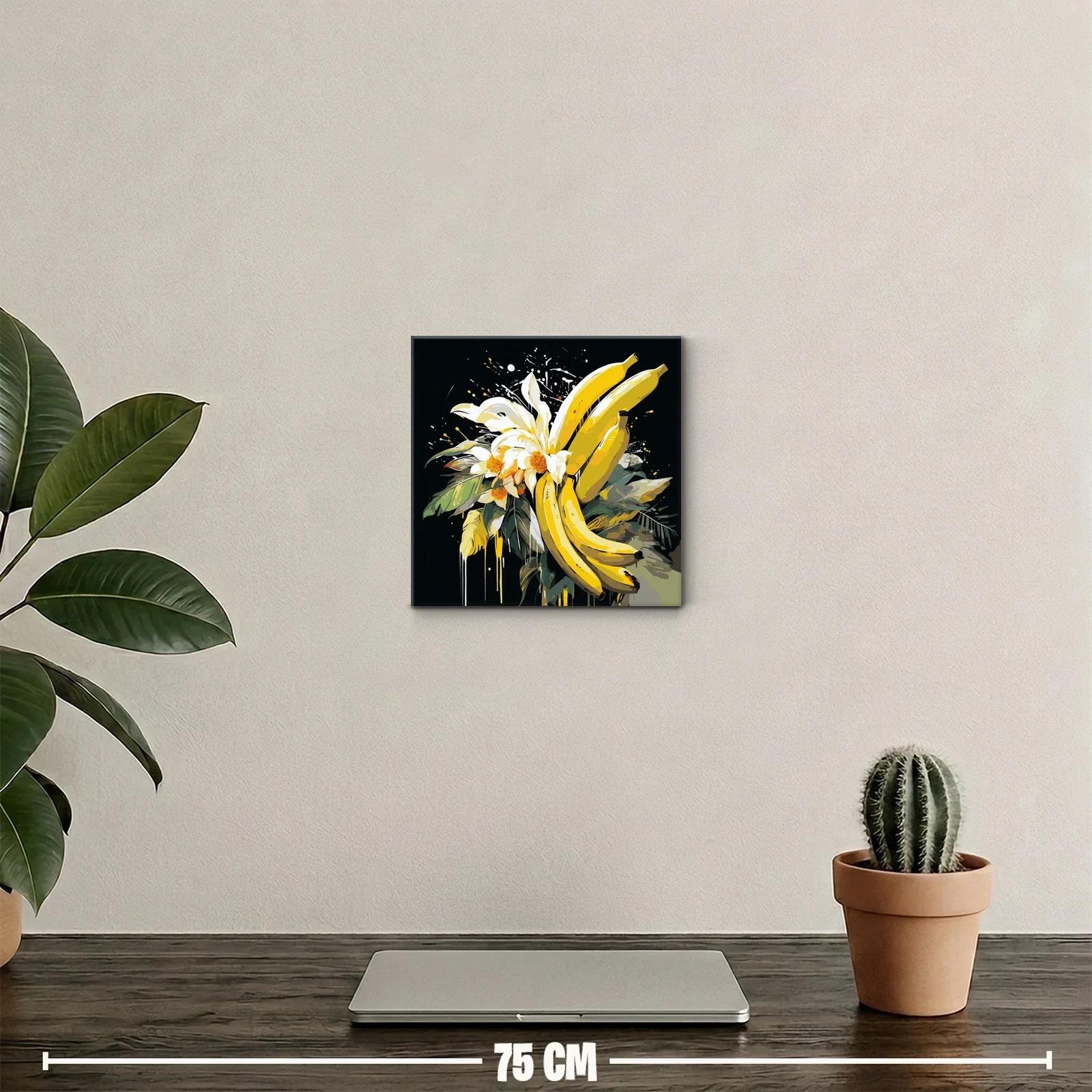 Cuadro decorativo vibrante con plátanos y flores blancas — miniatura 2