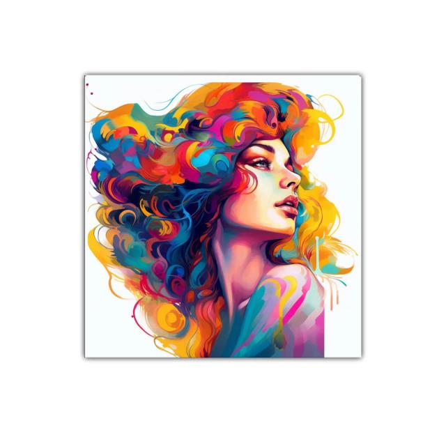 Retrato femenino con explosión de colores vibrantes