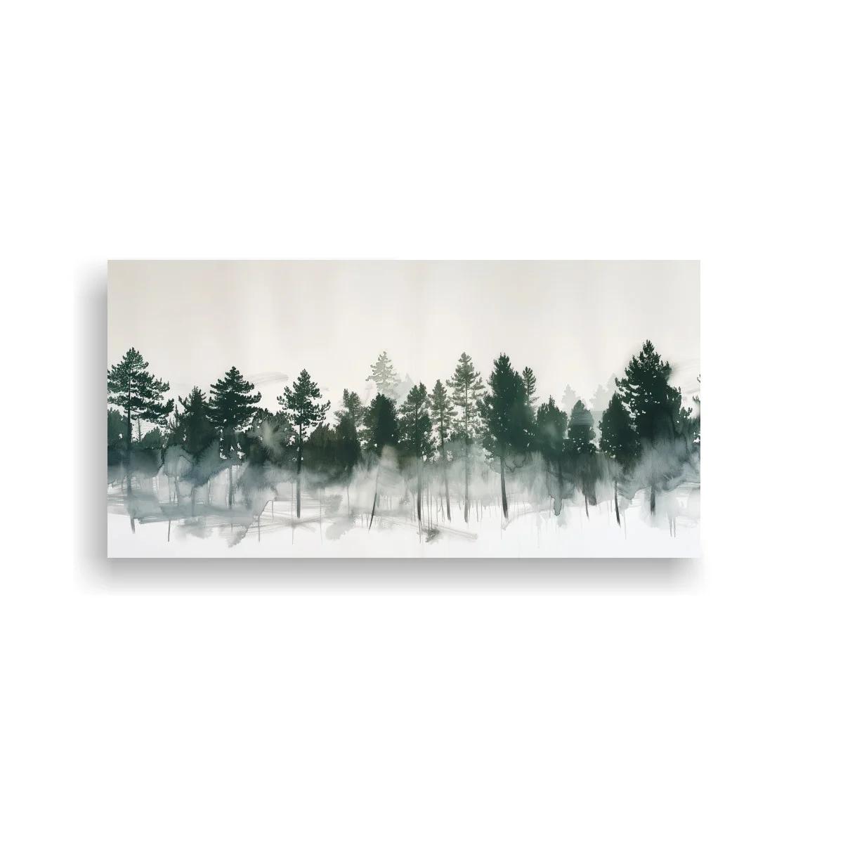 Cuadro bosque de pinos entre niebla panorámico — imagen principal