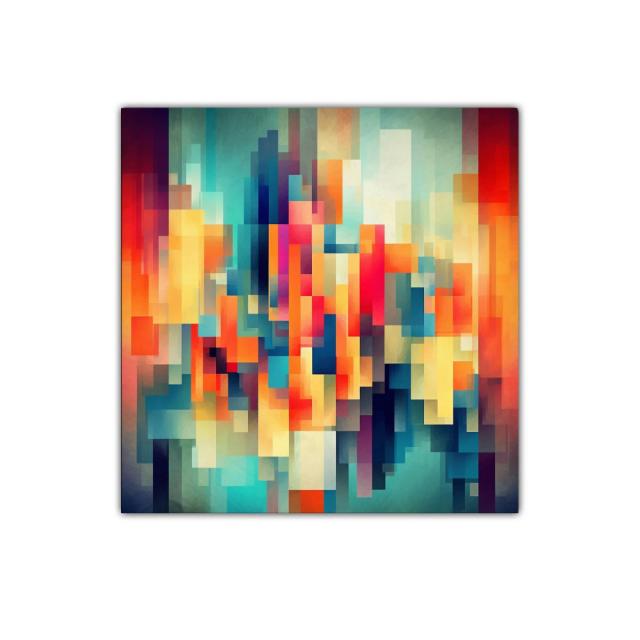 Composición abstracta con bloques en tonos cálidos y fríos