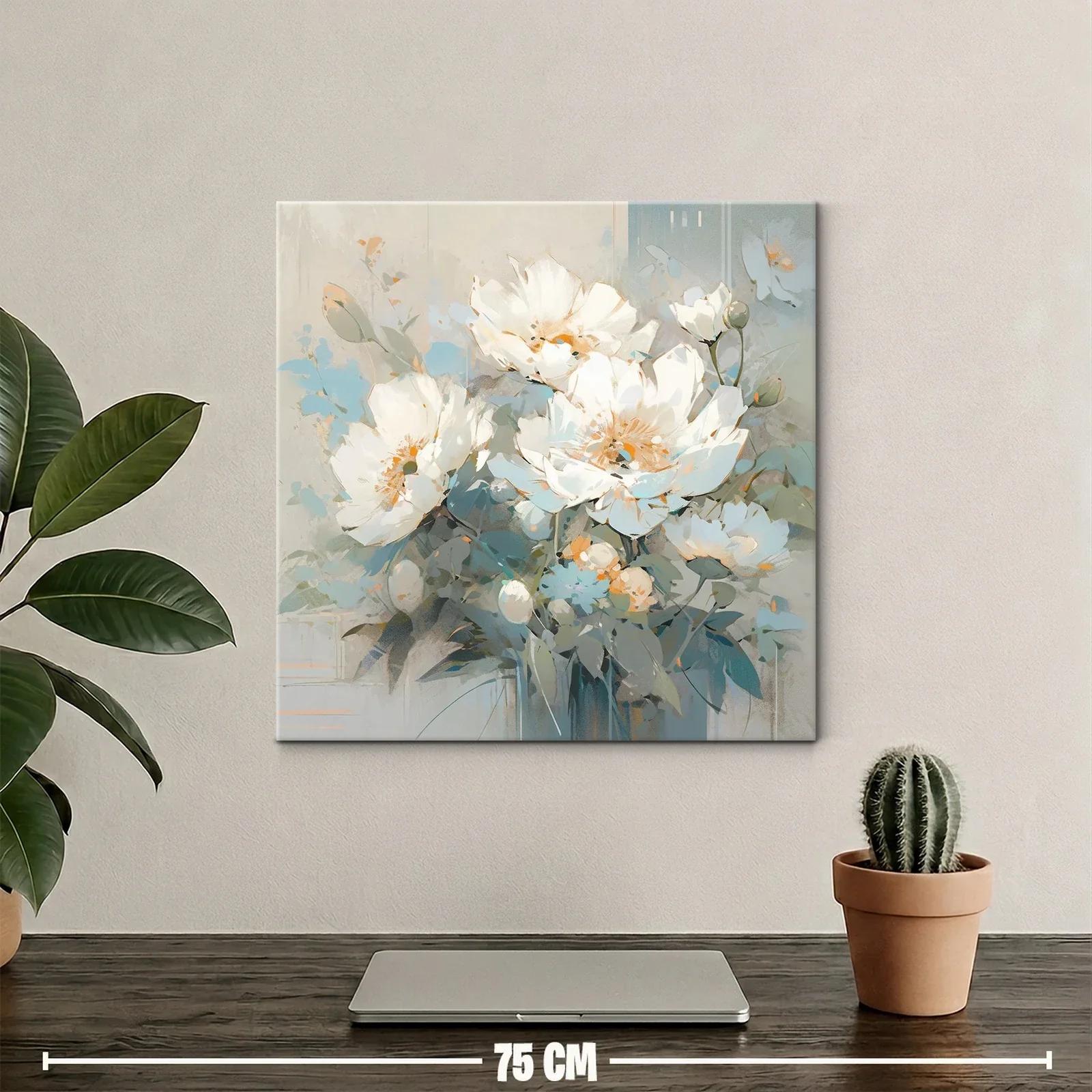 Cuadro con flores blancas y tonos suaves azules y beige — miniatura 2