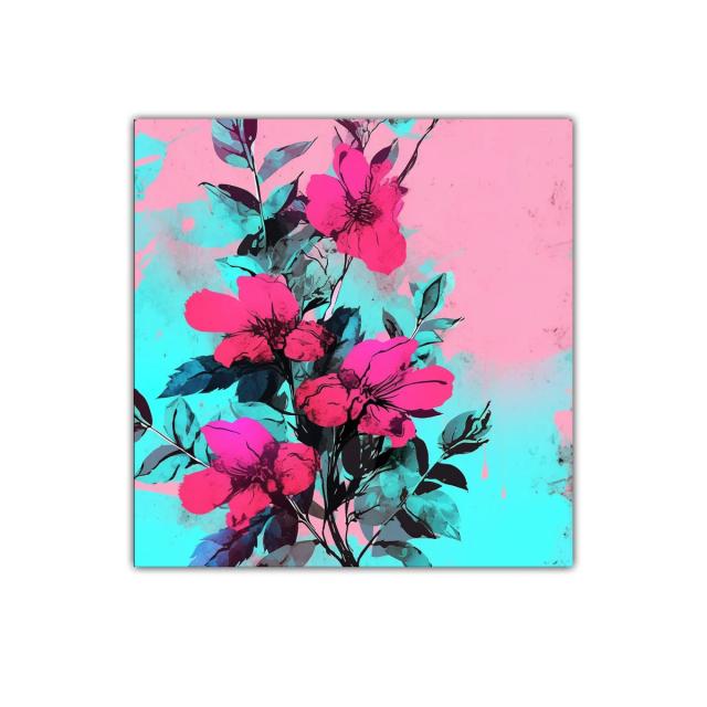Cuadro moderno con flores vibrantes en fondo pastel