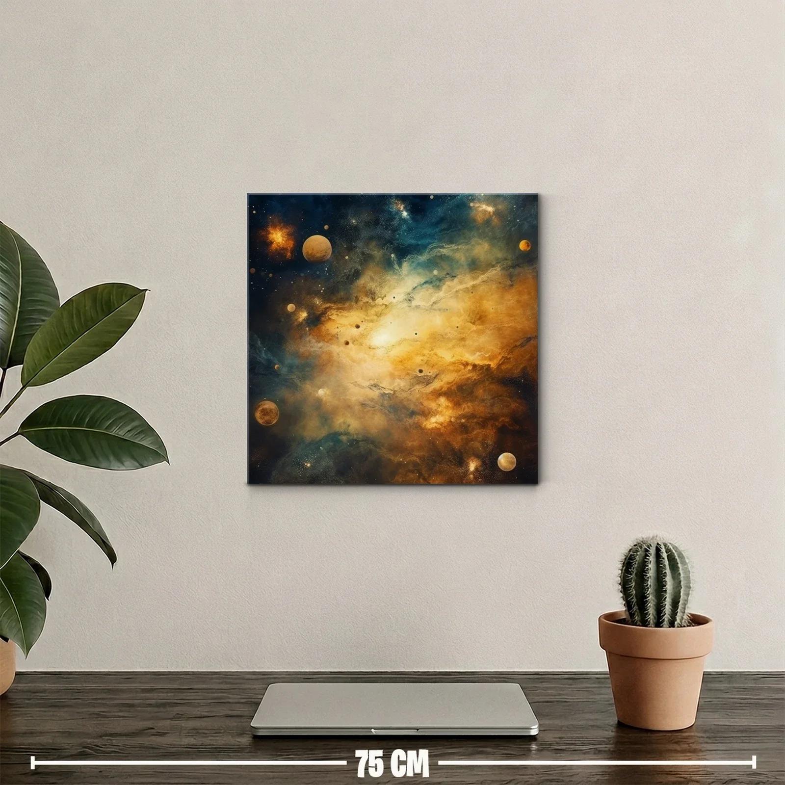 Galaxia brillante entre mundos y estrellas doradas — miniatura 2