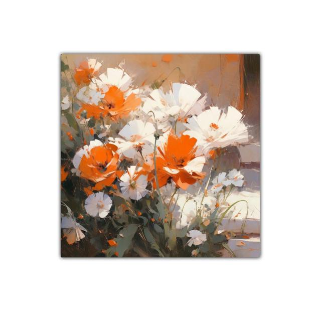 Cuadro de flores blancas y naranjas con estilo moderno