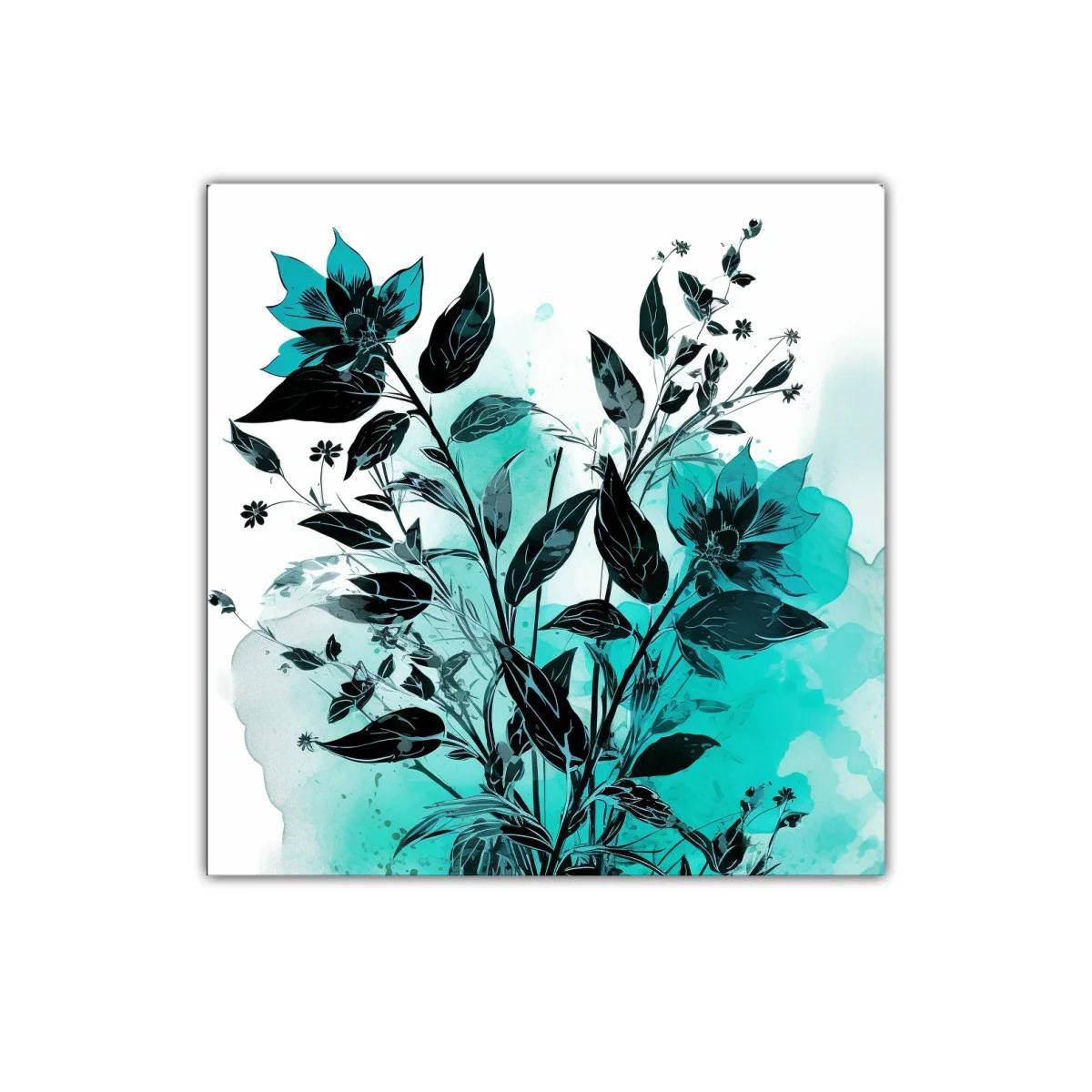 Cuadro decorativo con ramo floral en tonos turquesa y negro — imagen principal