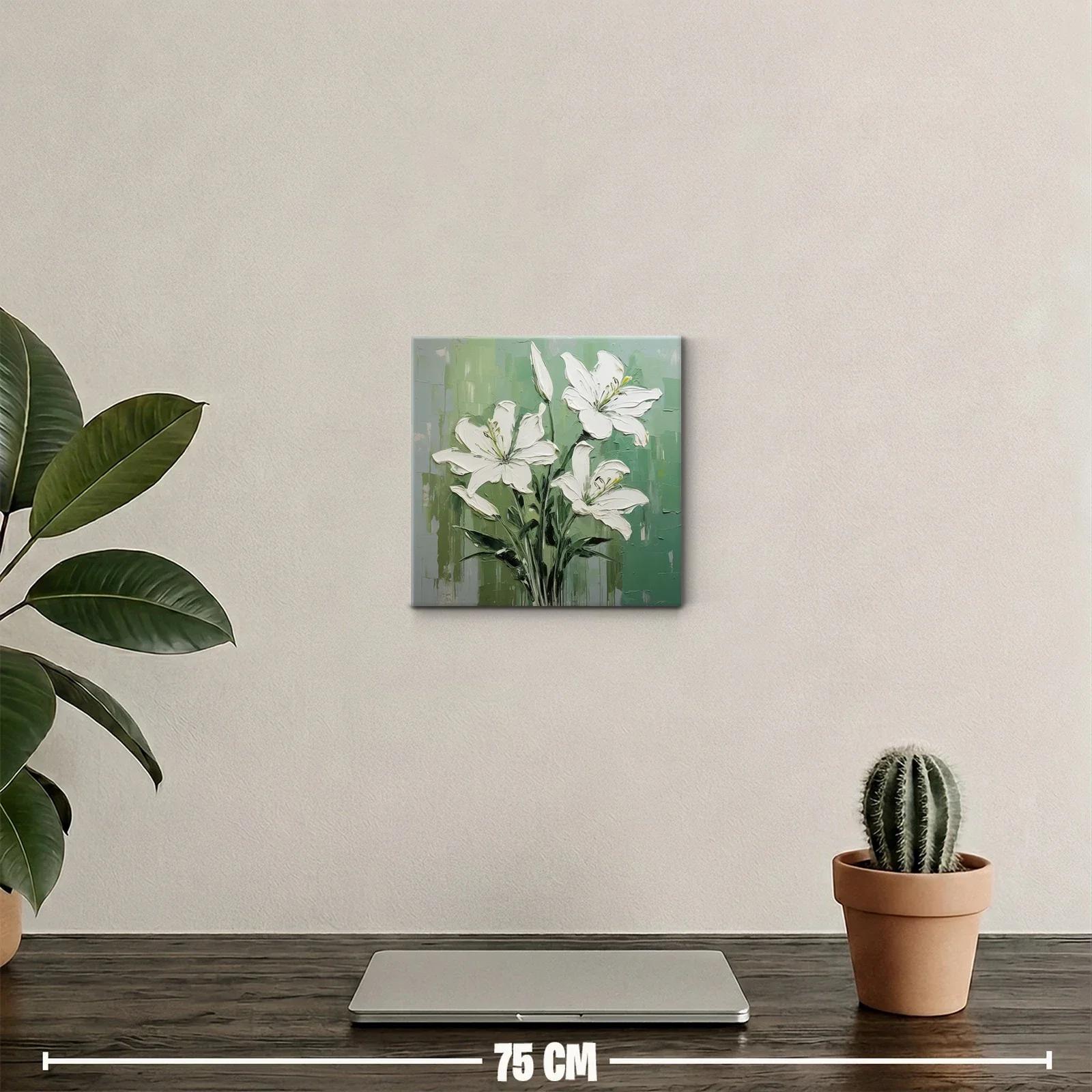 Cuadro con lirios blancos sobre fondo verde degradado — miniatura 2