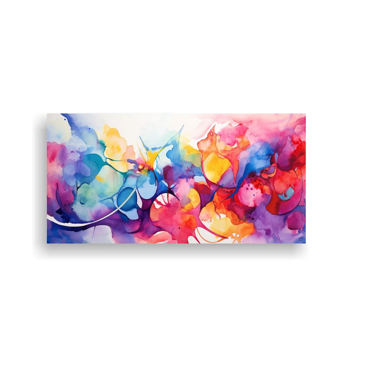 Cuadro abstracción acuarelada con manchas fluidas y trazos curvos