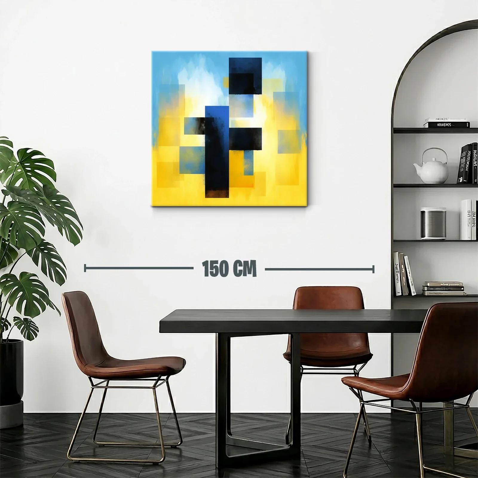 Cuadro abstracto con bloques y degradados en azul y amarillo — miniatura 2