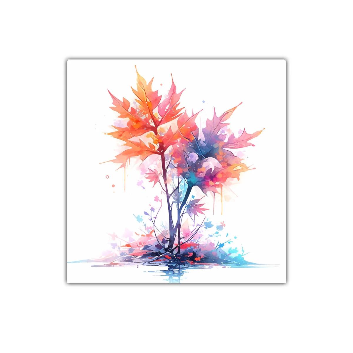 Cuadro decorativo con hojas vibrantes en acuarela — imagen principal