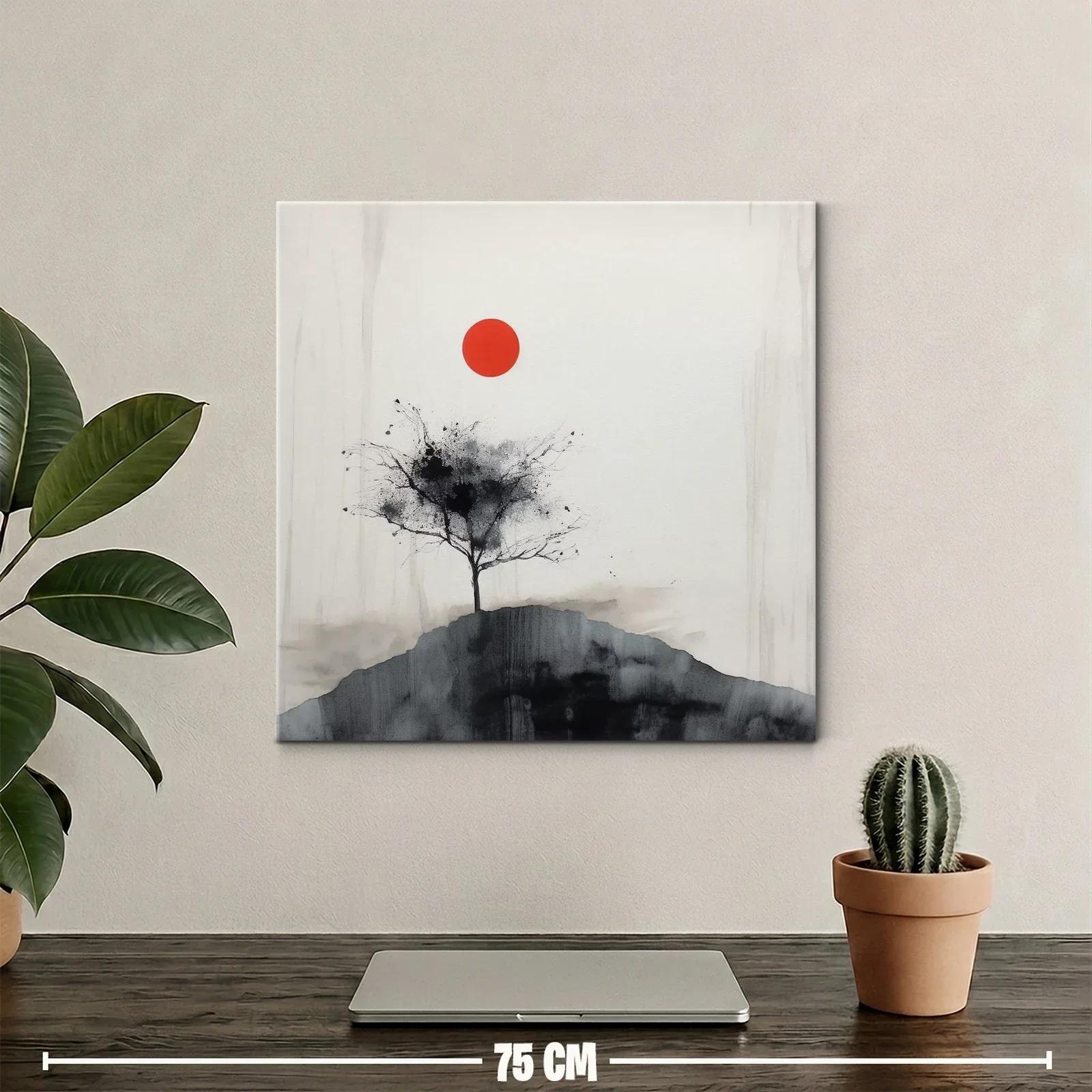 Árbol solitario sobre colina con sol rojo intenso — miniatura 2