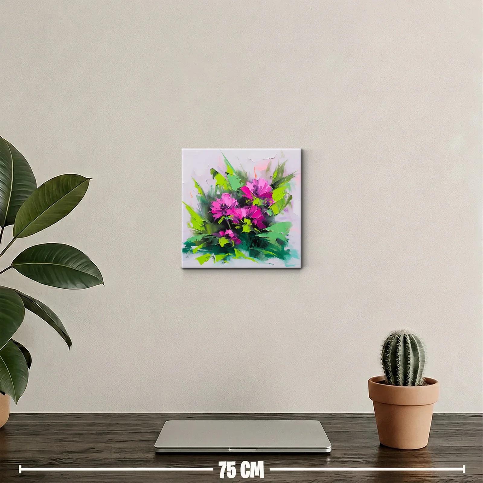 Cuadro floral vibrante con tonos fucsia y verdes intensos — miniatura 2