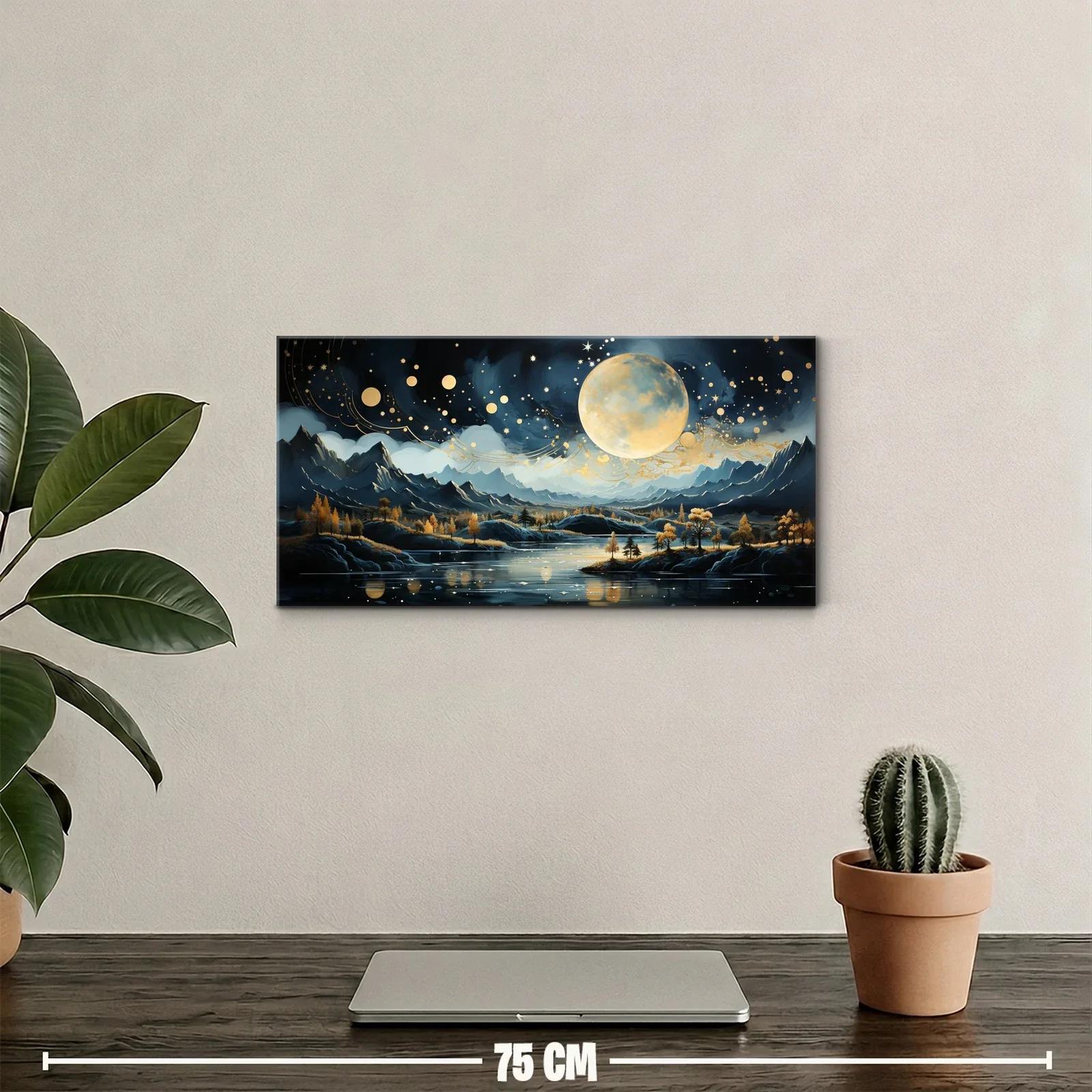 Cuadro paisaje nocturno con luna llena dorada — miniatura 2