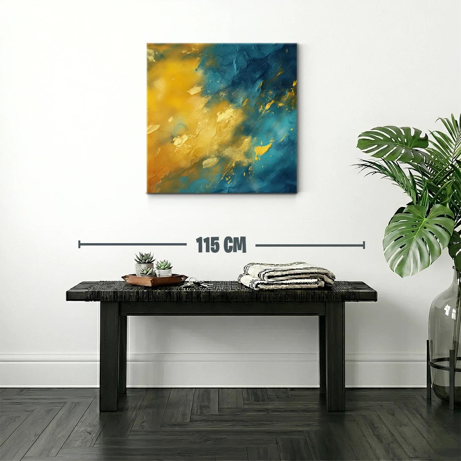 Cuadro abstracto en tonos dorados y azules vibrantes — miniatura 2