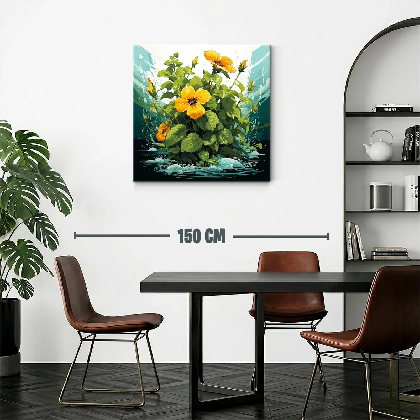 Cuadro vibrante con flores naranjas y hojas verdes — miniatura 2
