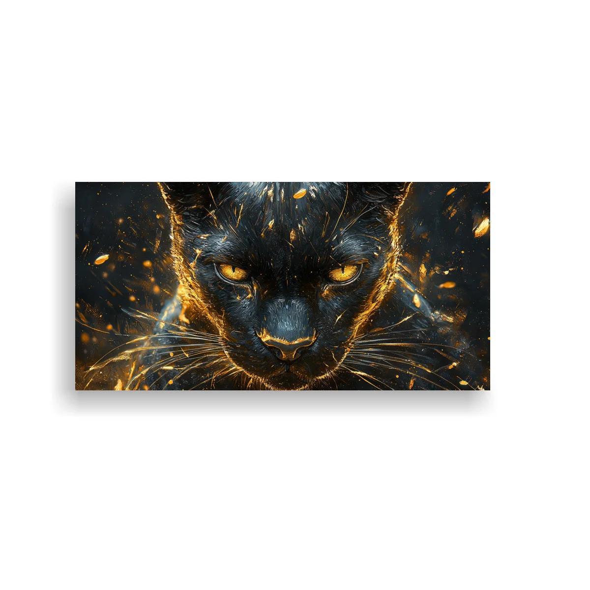Cuadro pantera negra de mirada dorada — imagen principal