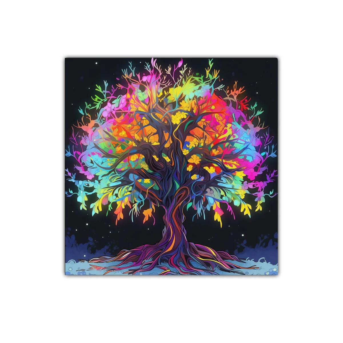 Árbol multicolor con vibrante energía nocturna