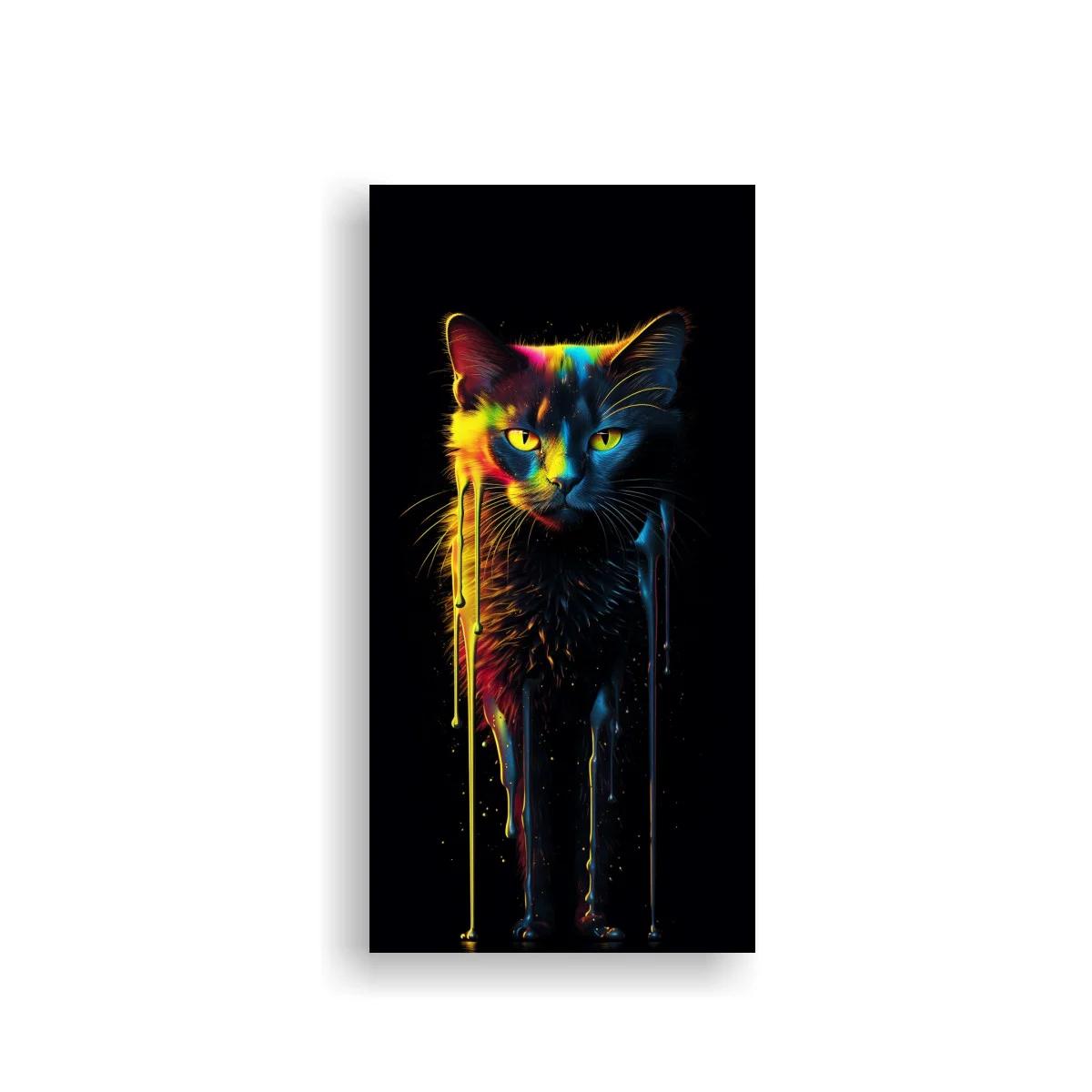 Cuadro gato negro con pintura goteando
