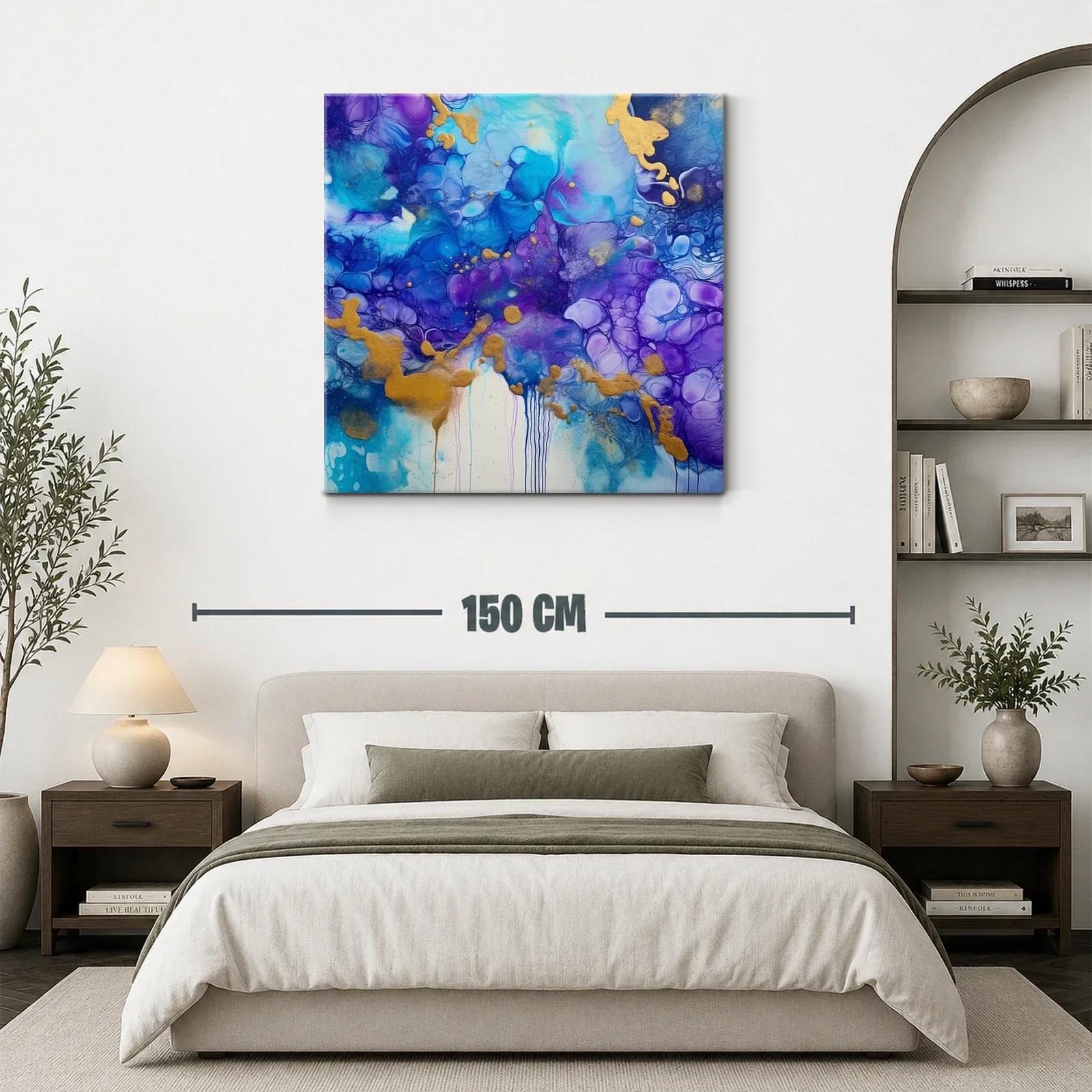 Cuadro abstracto en tonos azules y violetas con notas doradas — miniatura 3