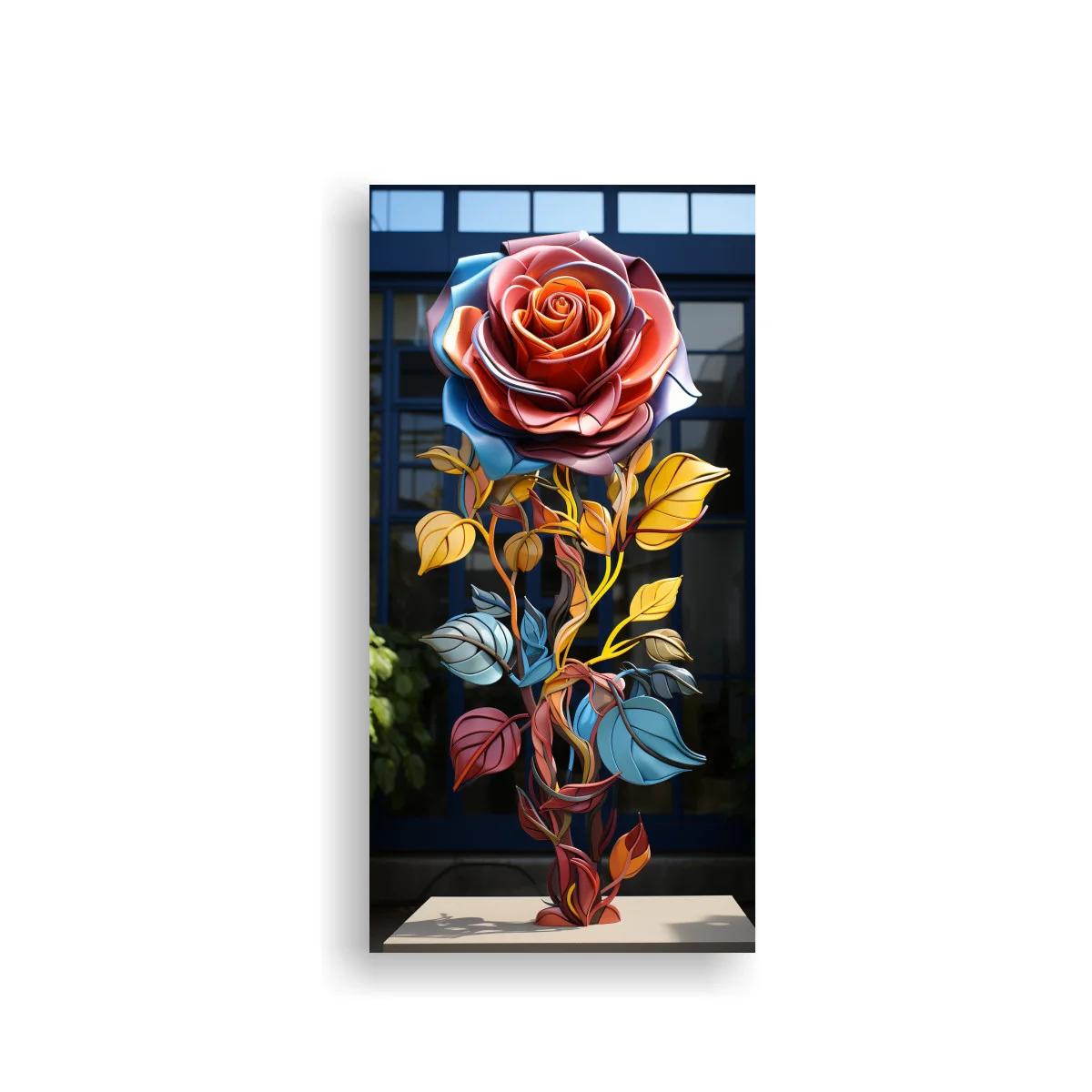 Cuadro rosa abierta con tallo curvo y fondo oscuro