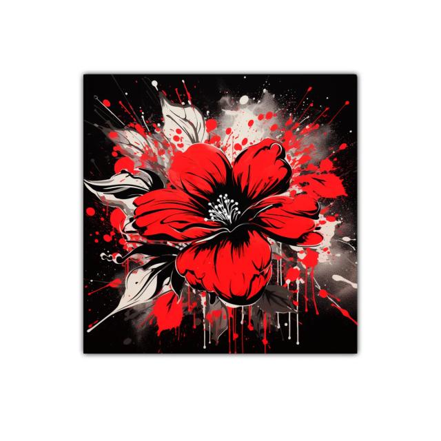 Flor roja vibrante con explosión de color en fondo negro