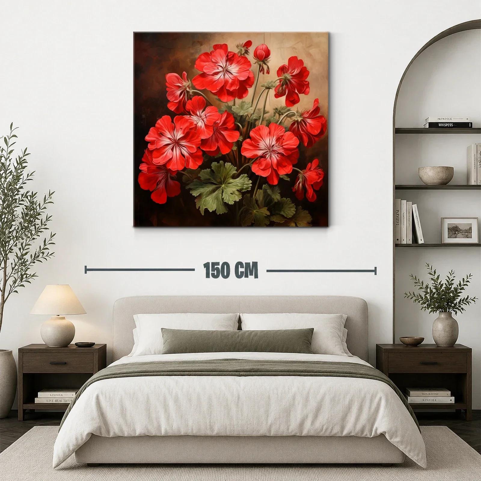 Cuadro con vibrantes flores rojas y hojas verdes delicadas — miniatura 3