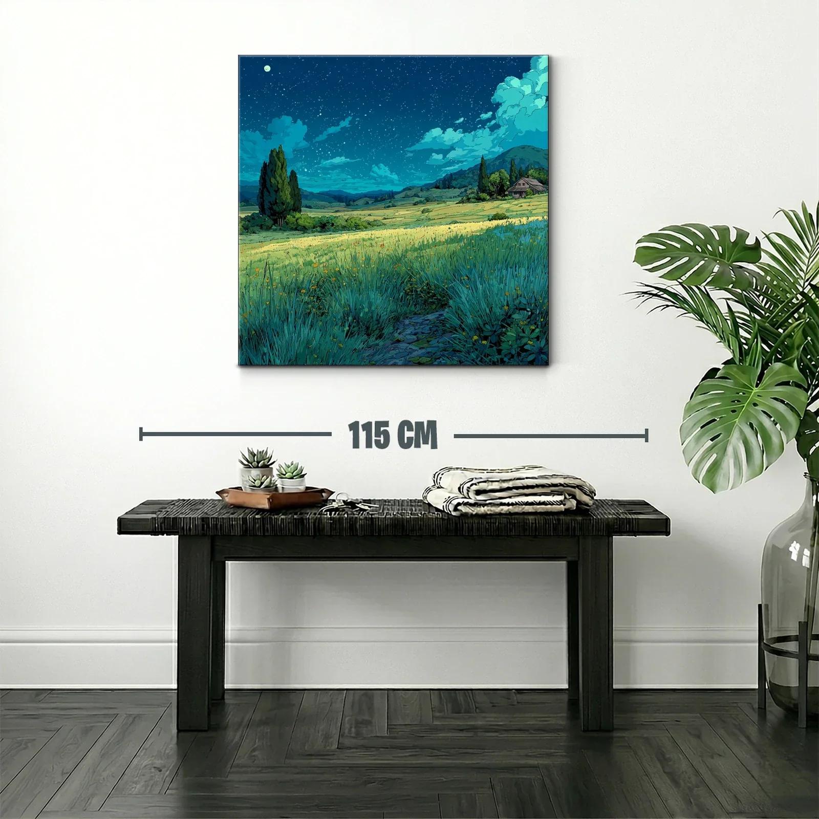 Paisaje nocturno de pradera iluminada por estrellas — miniatura 2